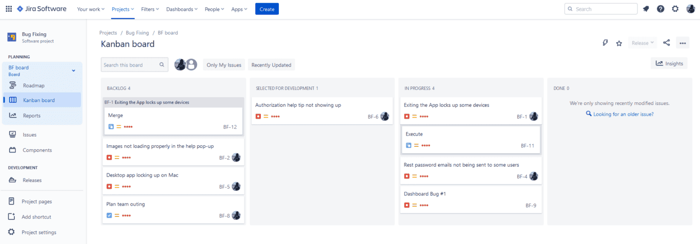 A screenshot of a Jira project, ready for a Jira issue export.