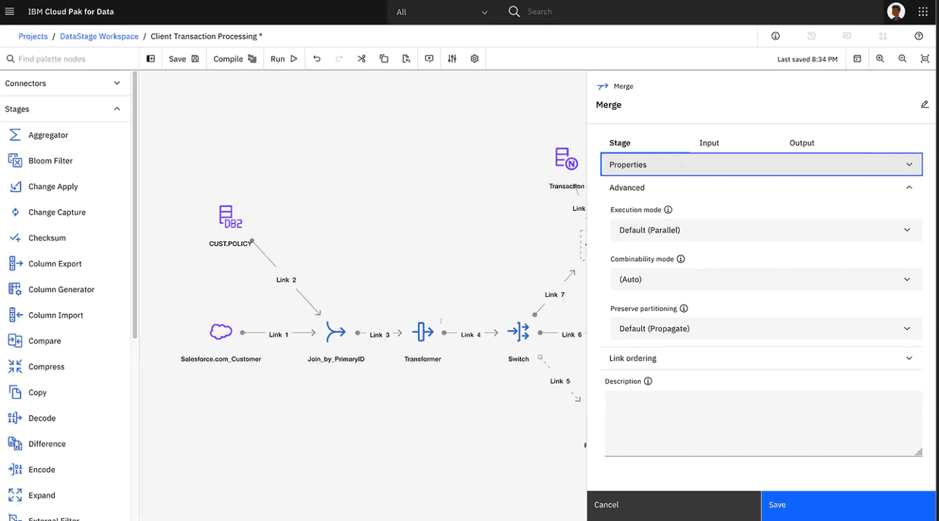 A screenshot of IBM DataStage, a data integration tool.