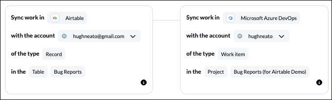 screenshot of connecting Azure DevOps and Airtable to Unito