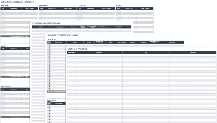 A screenshot of an editorial calendar template for Google Sheets.