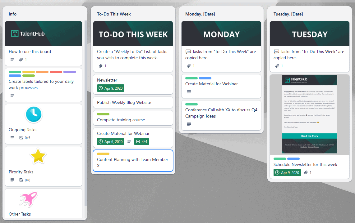 A work from home daily planner template for Trello.
