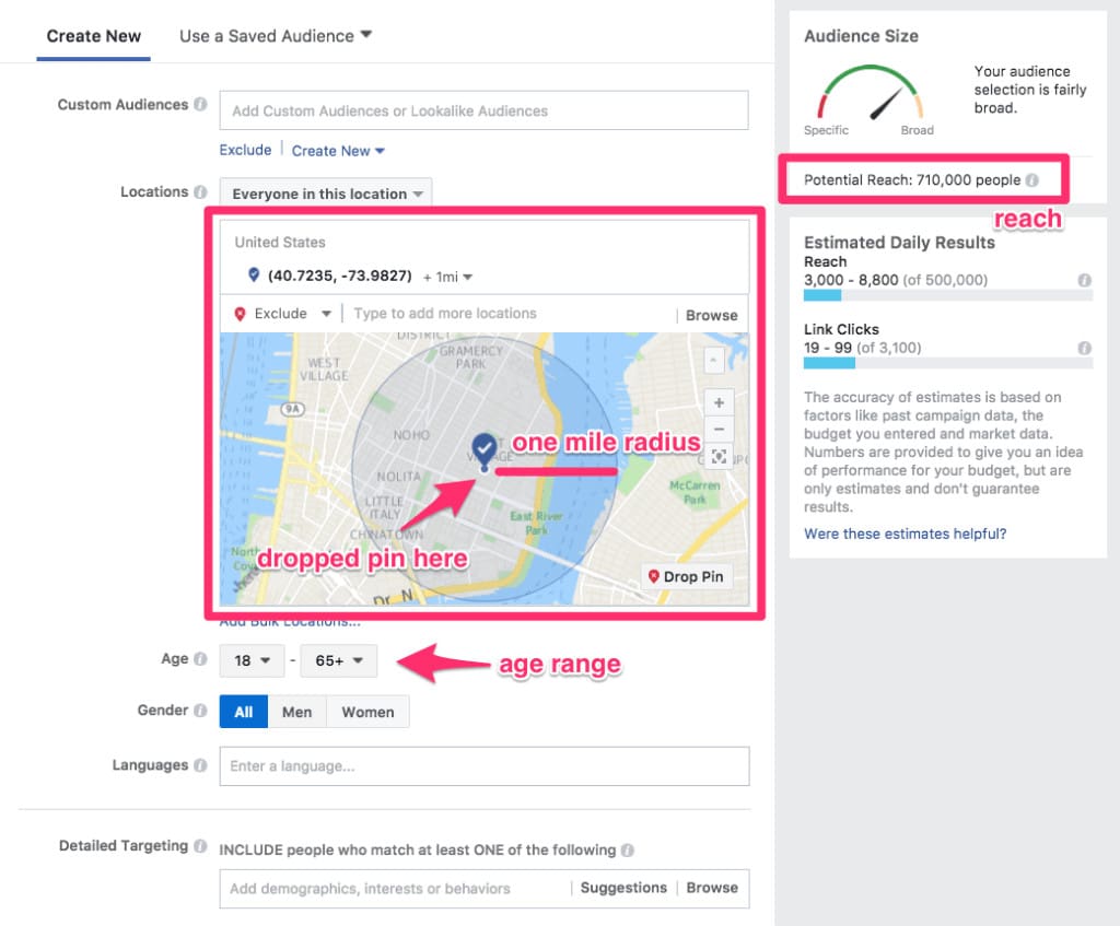 Image of geotargeting in facebook ads manager
