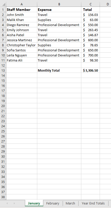 A screenshot of a spreadsheet in Microsoft Excel.