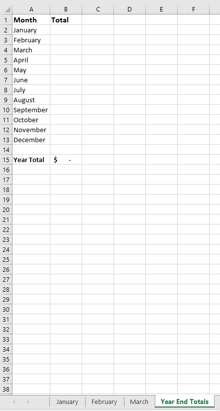 A screenshot of a new sheet in Excel.