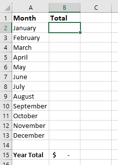 A spreadsheet with cell B2 highlighted.