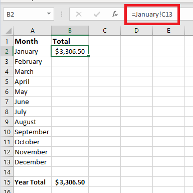 A screenshot of an Excel spreadsheet with data from another sheet in it.
