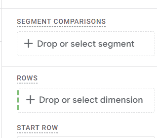 Close-up of the settings panel in GA4 Exploration showing options for segment comparison and dimension selection.