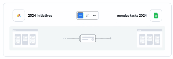 Screenshot of setting a flow direction in Unito to decide where monday.com tasks or Google Sheets rows will be automatically created and synced