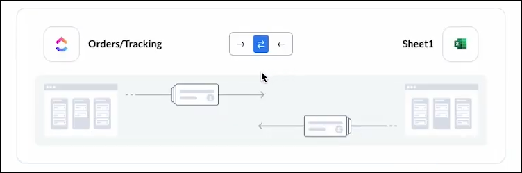 Setting directional flow with Unito between ClickUp and Excel