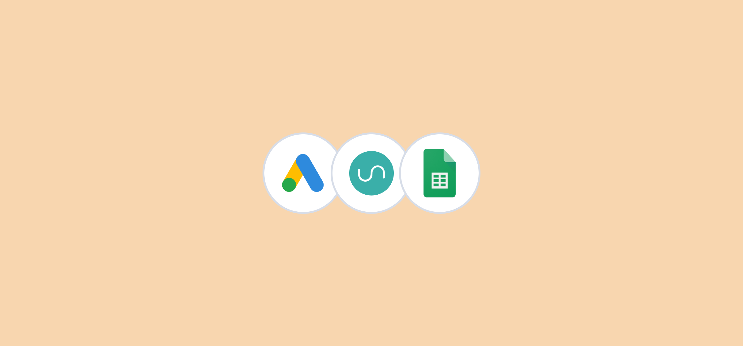 Logos for Unito, Google Sheets, and Google Ads, representing a Google Ads performance report template.
