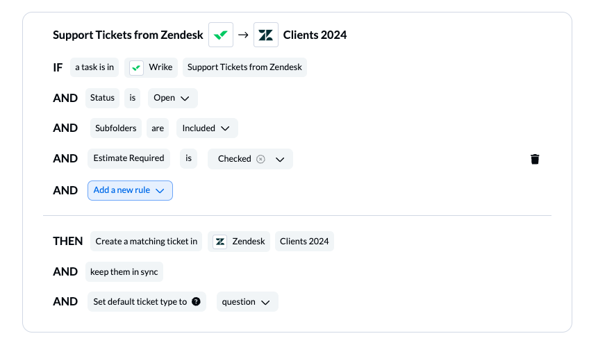 Zendesk Wrike integration rules by Unito