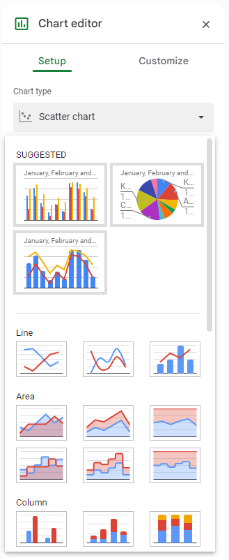 A screenshot of the Chart Editor in Google Sheets.