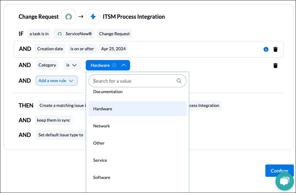 connect ServiceNow with Jira Service Management rules