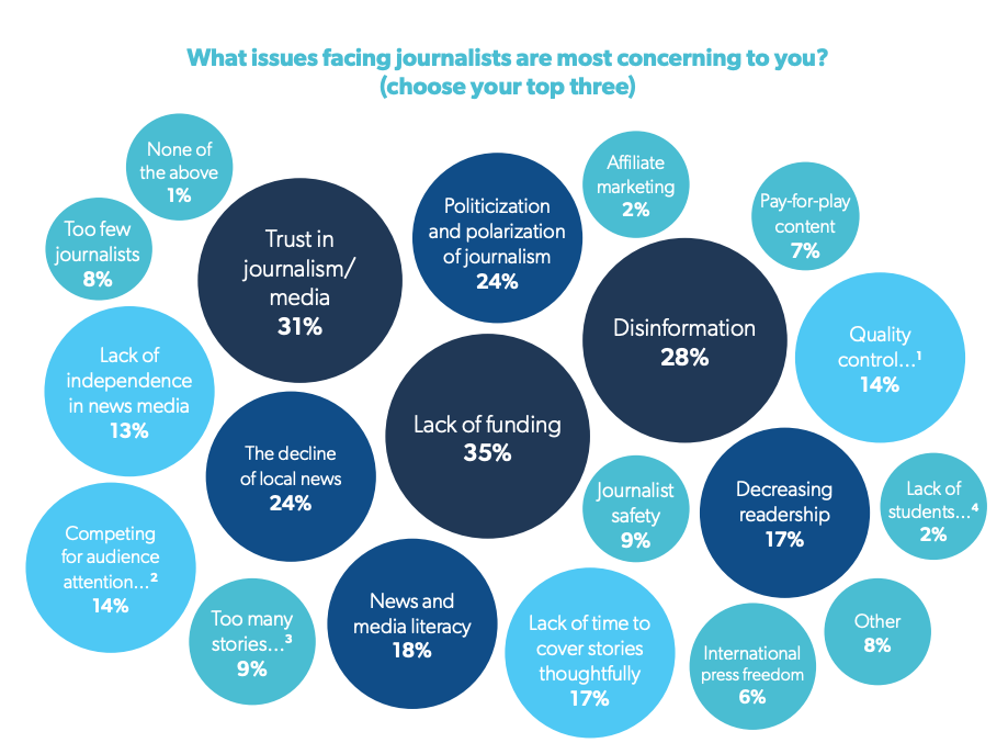 A chart of the top issues facing journalists in 2024