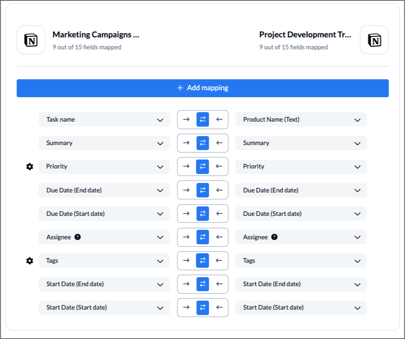 Notion 2-way sync with Unito Field Mappings and custom fields