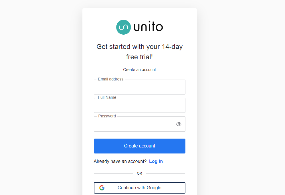 A screenshot of Unito's login screen.