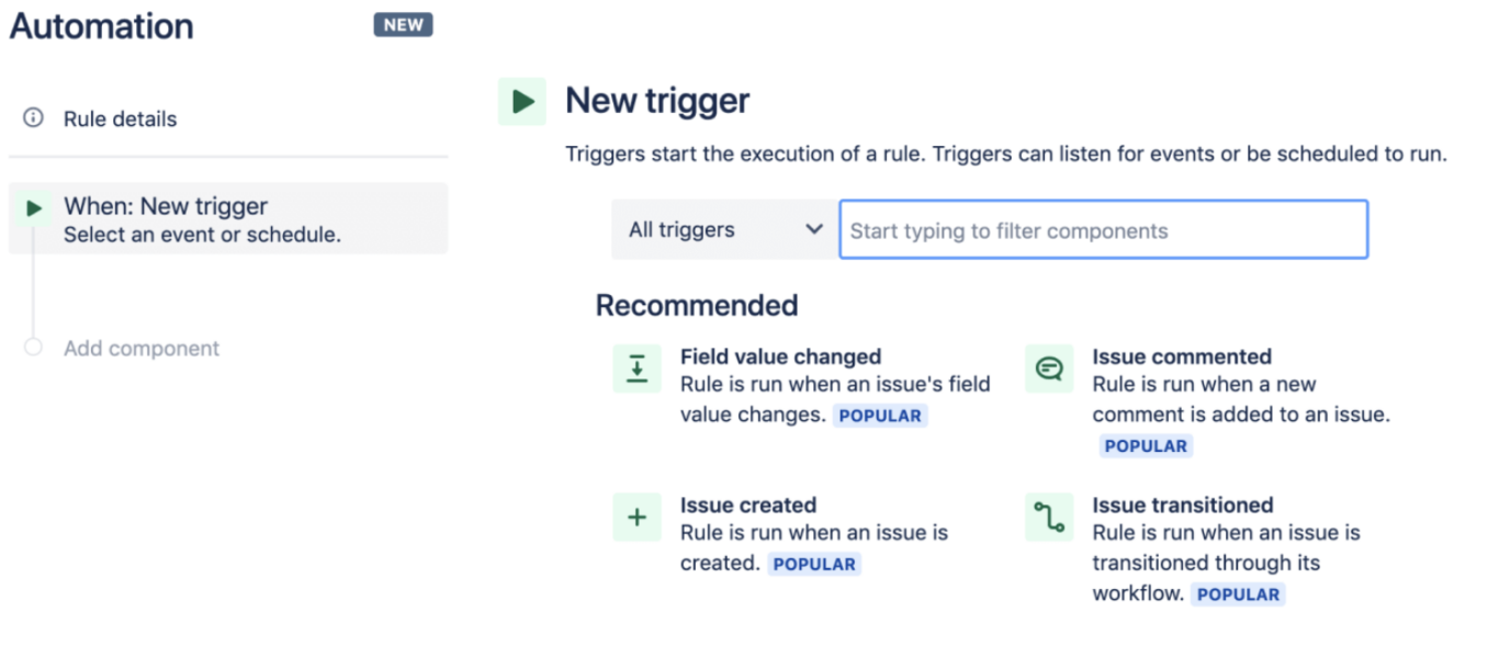 A screenshot of the automation settings in Jira.