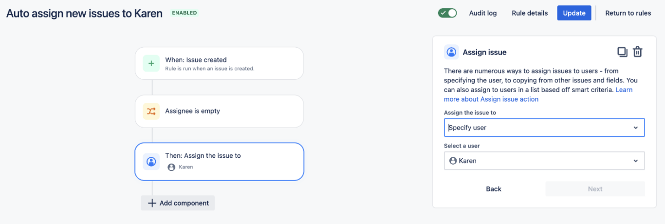 A screenshot of an automation in Jira.