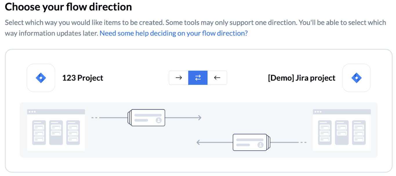 A screenshot of the flow direction screen in Unito.