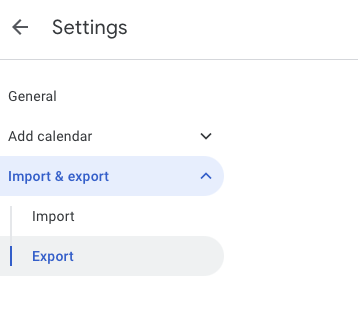 A screenshot of the settings screen in Google Calendar.