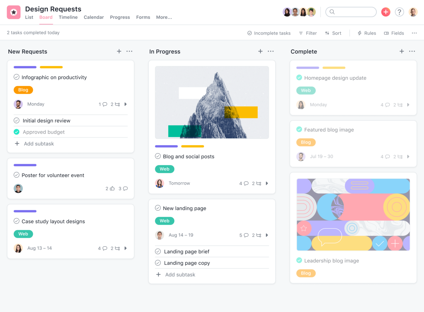A screenshot of Asana, one of the best examples of project management software.