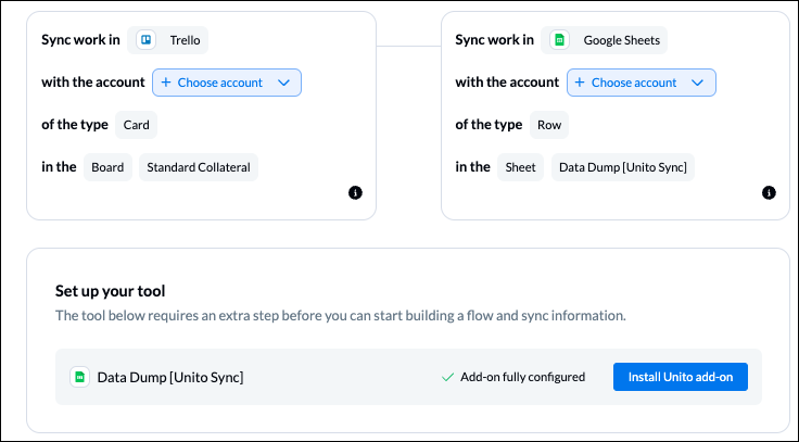 Connecting Trello accounts and Google Sheets to Unito