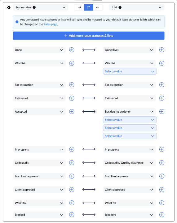 Linking Jira issue status to Trello lists with Unito's field mappings