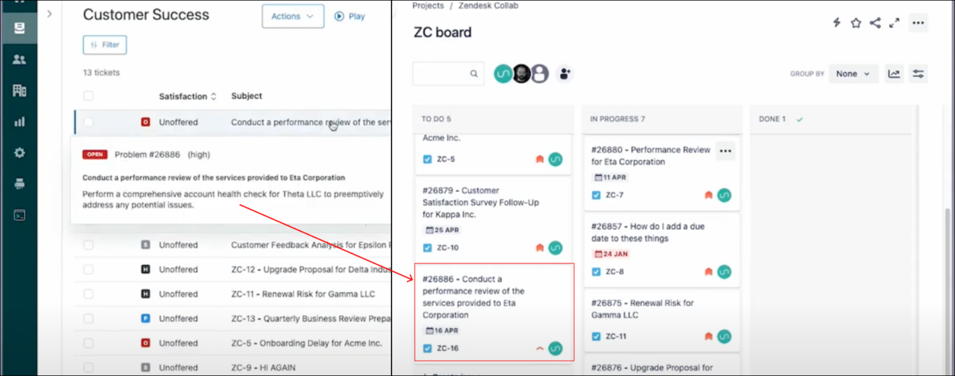 Screenshot of a Zendesk ticket synced to a Jira issue by Unito.