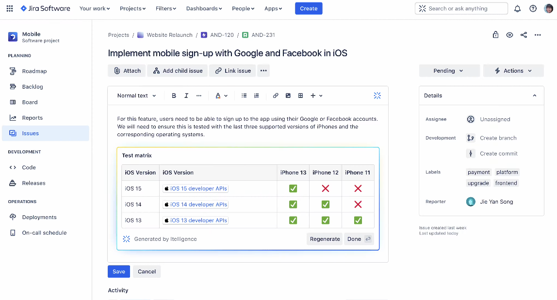 A screenshot of Jira