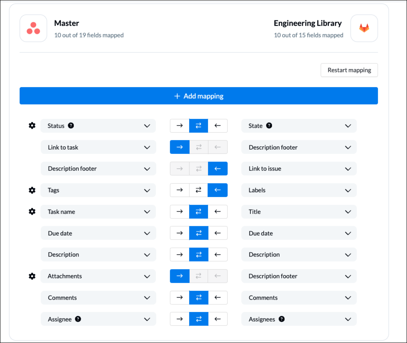 Set up field mappings between Asana and GitLab