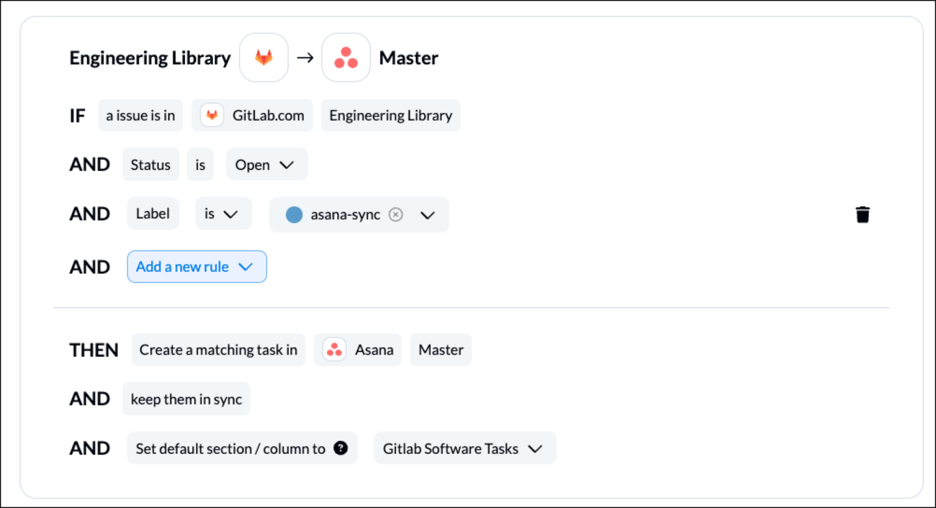 Set rules to filter data between your Asana tasks to GitHub issues