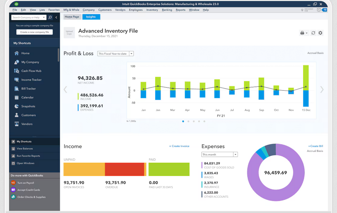 A screenshot of Quickbooks, an example of a cloud platform for accounting and payroll.