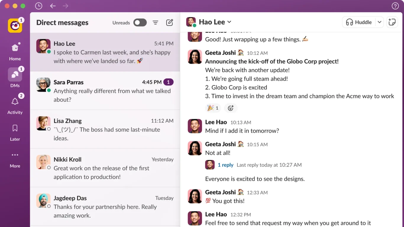 A screenshot of Slack, one of the most popular communication tools on the market.