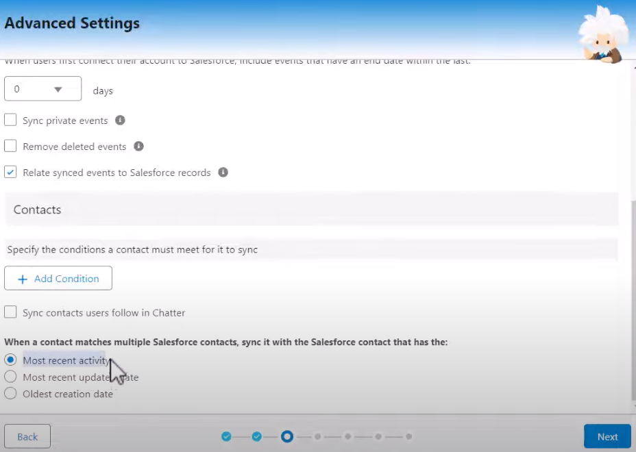 A screenshot of Advanced Settings in Einstein Activity Capture.