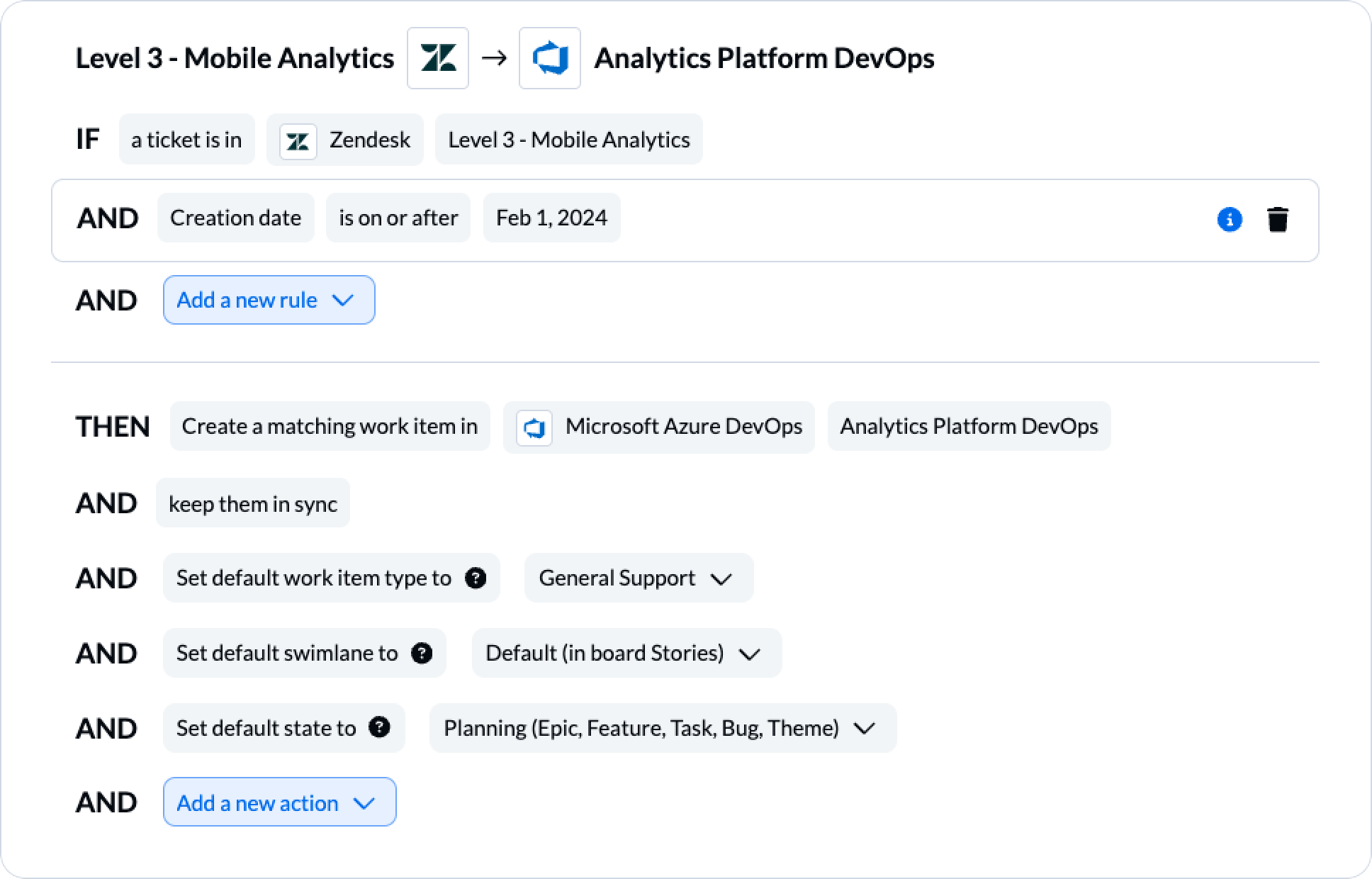 Set rules to sync Azure DevOps and Zendesk for Unito 2-way integration