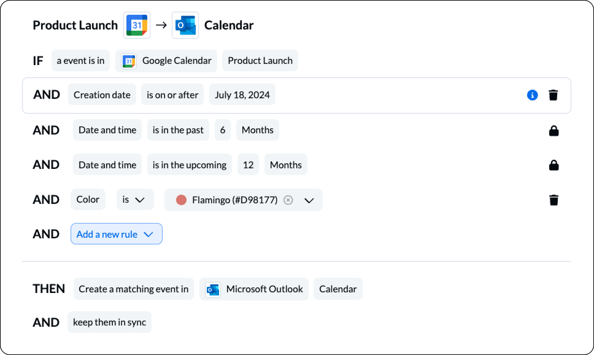 Set rules to filter specific events from Google Calendar to Microsoft Outlook  with Unito