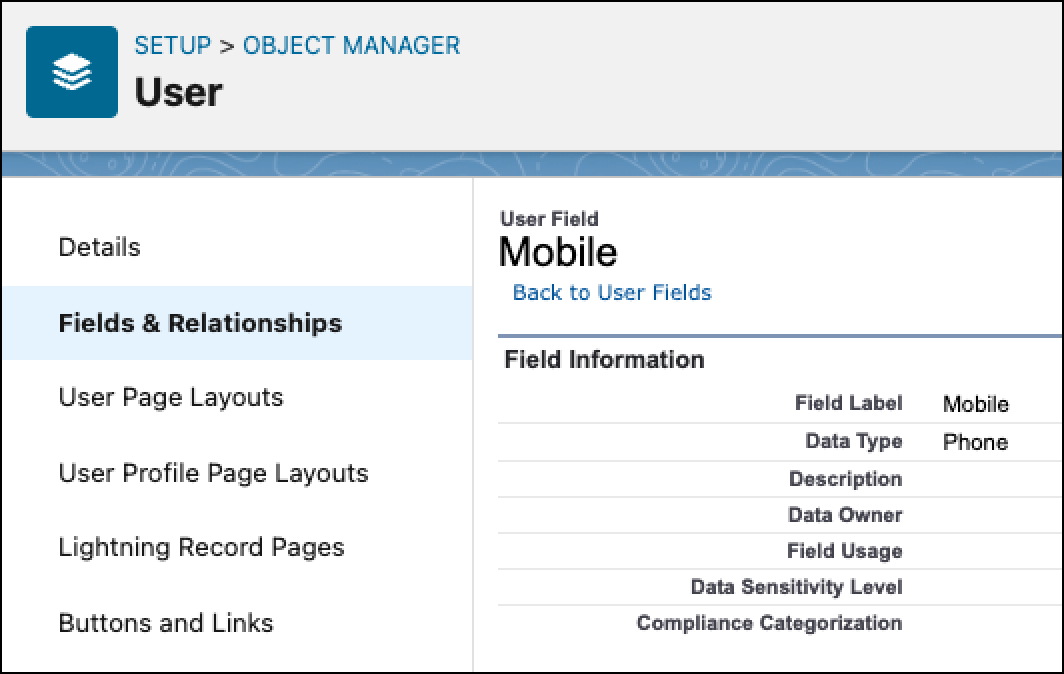 A screenshot of a Salesforce user field being created