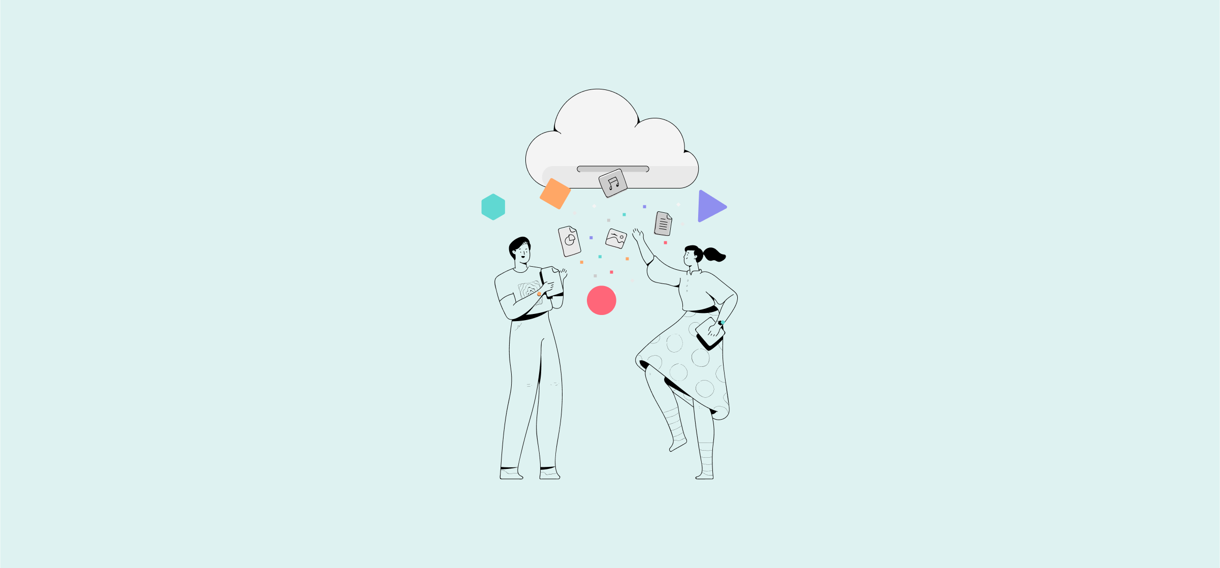 Two people standing under a cloud, representing cloud integrations.