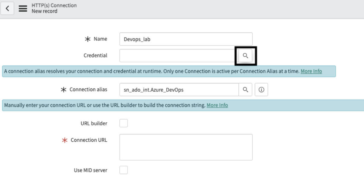 A screenshot of the HTTP connection screen in ServiceNow.