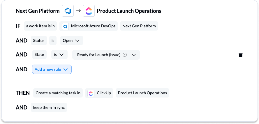 Azure DevOps ClickUp integration rules in Unito