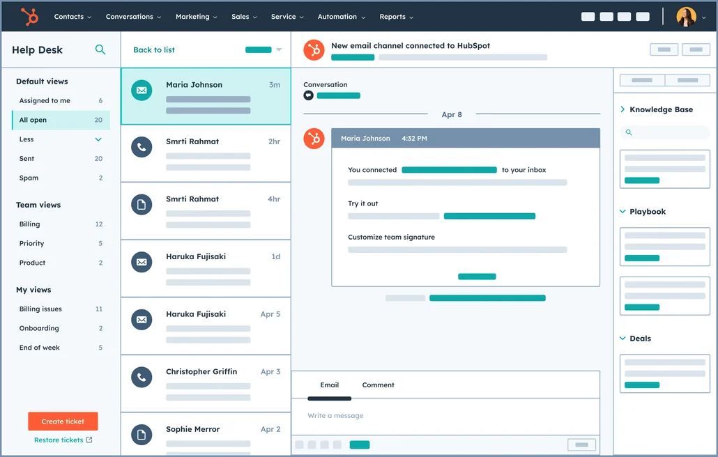 A screenshot of HubSpot, a CRM frequently integrated with Smartsheet.