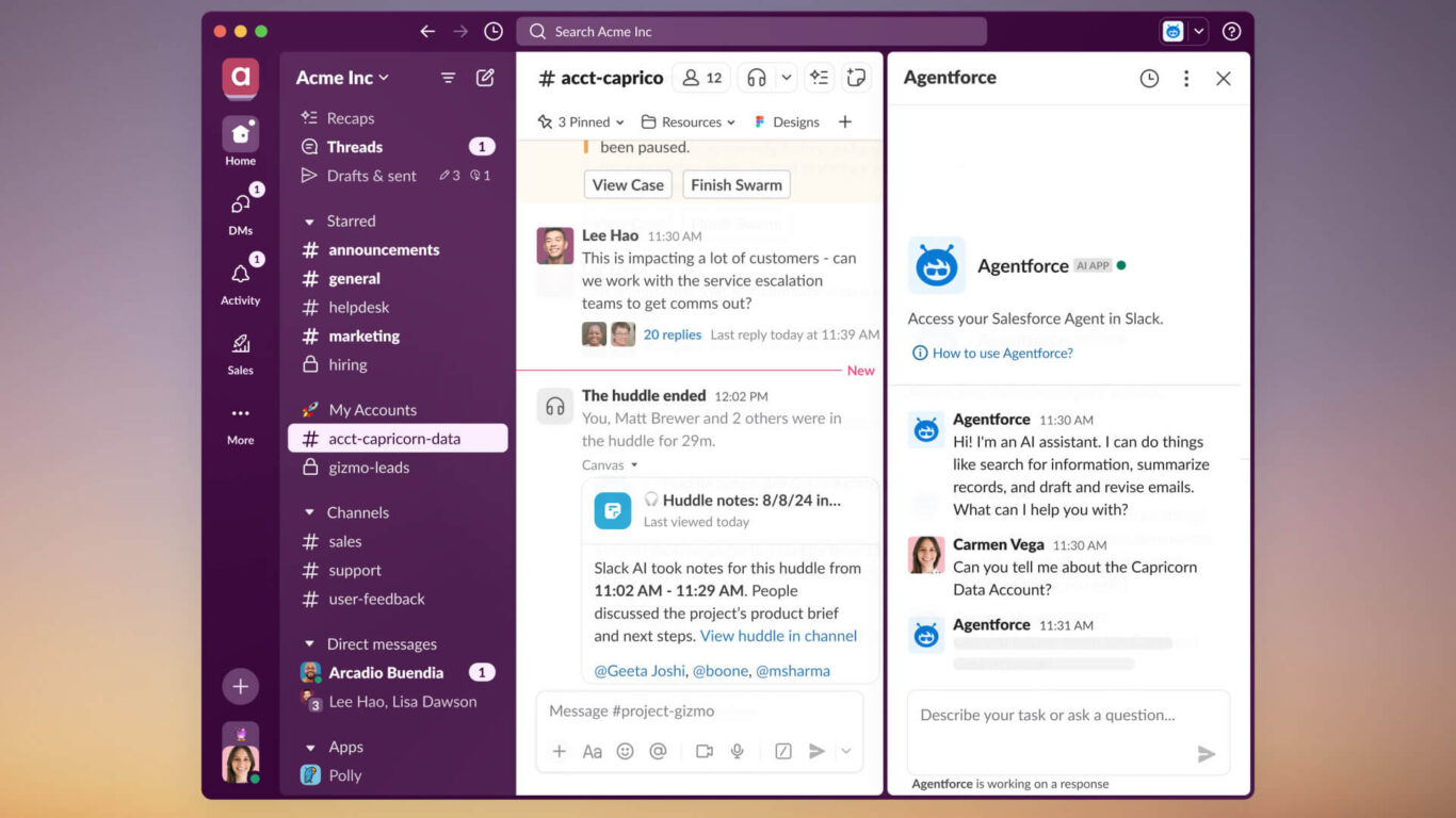 A screenshot of Slack, a common integration for Smartsheet.