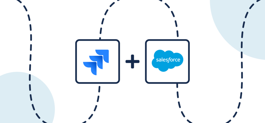 Logos for Jira and Salesforce, representing a guide to Unito's integration.