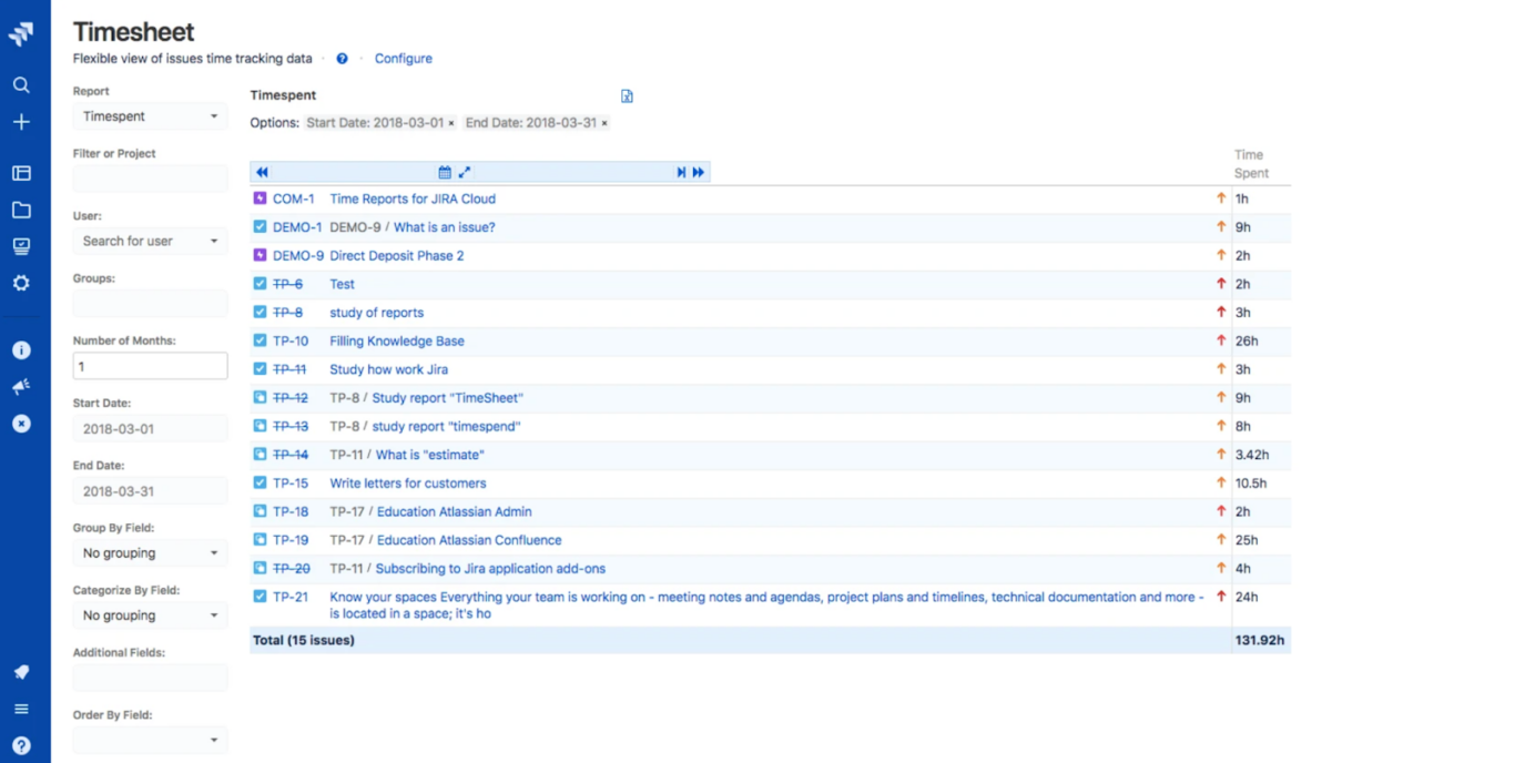 A screenshot of Tempo Software Time Tracker, one of many Jira apps.