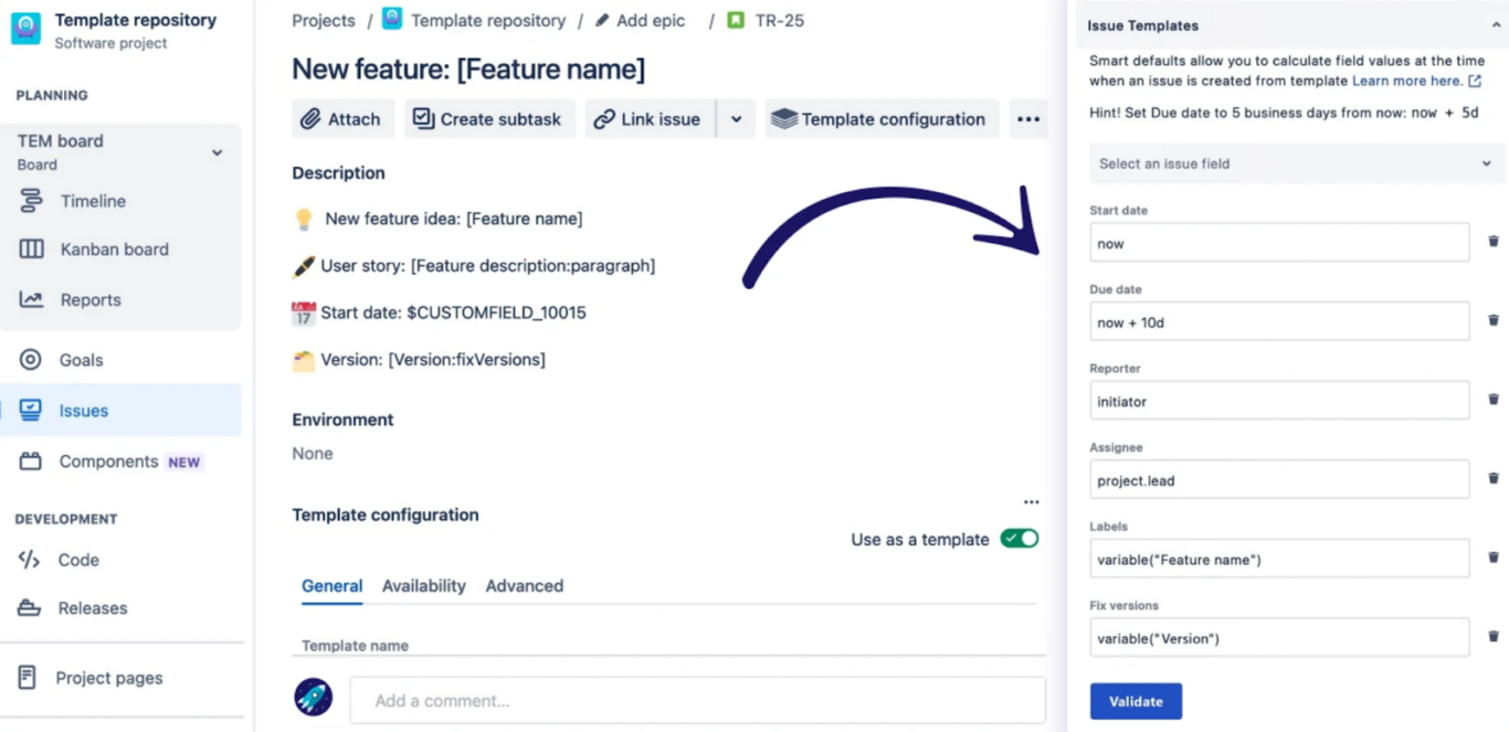 A screenshot of Issue Templates for Jira, an example of a Jira app.