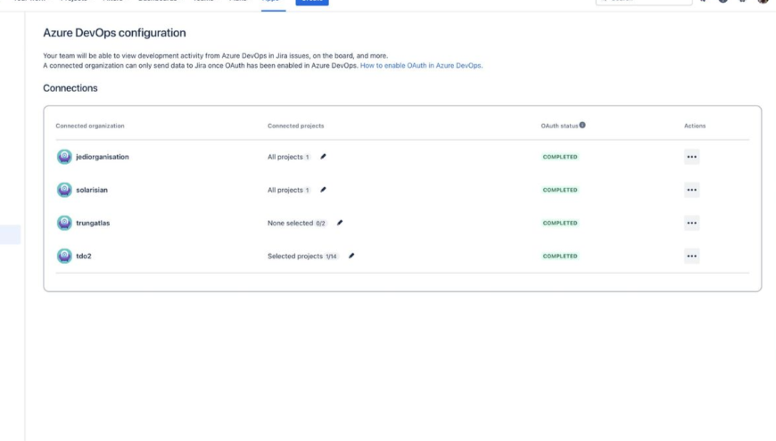 A screenshot of Atlassian's official Azure DevOps integration for Jira in action.