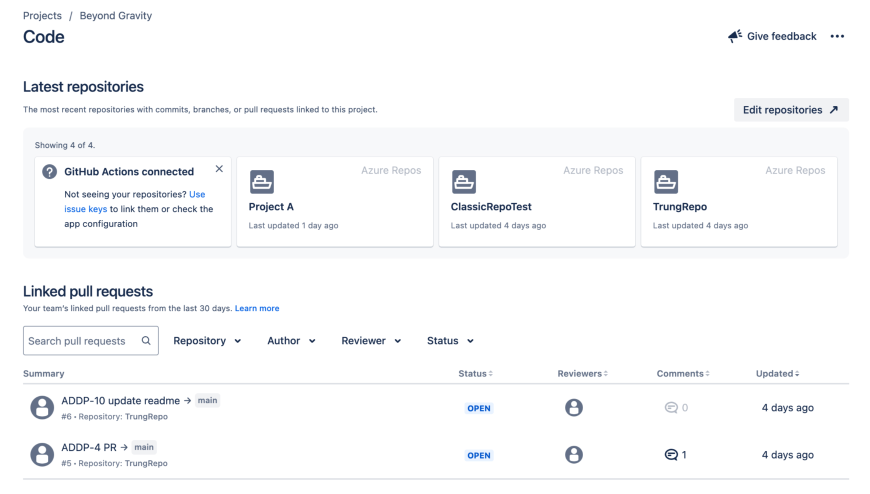 A screenshot of Atlassian's integration for Microsoft Azure DevOps.