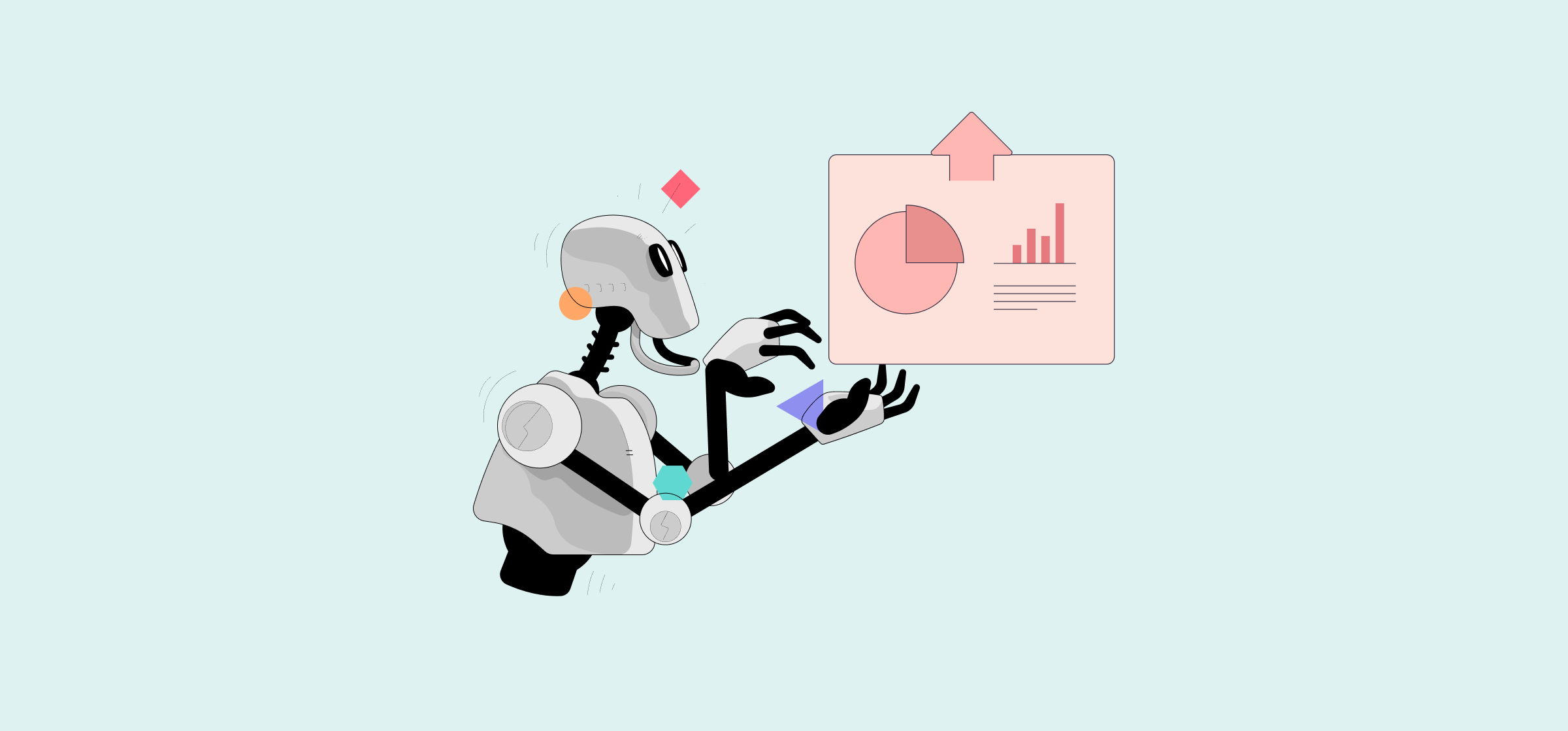 An illustration of a robot holding up a chart, representing a list of professional services automation software.