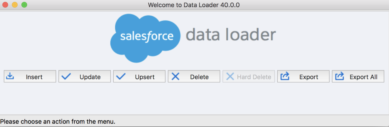 A screenshot of Salesforce Data Loader, a popular option for transferring data to and from Salesforce.