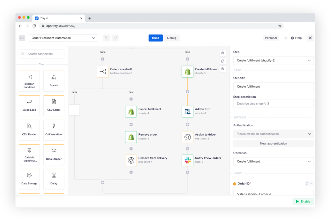 A screenshot of Tray.io, an iPaaS for automating even complex business processes.